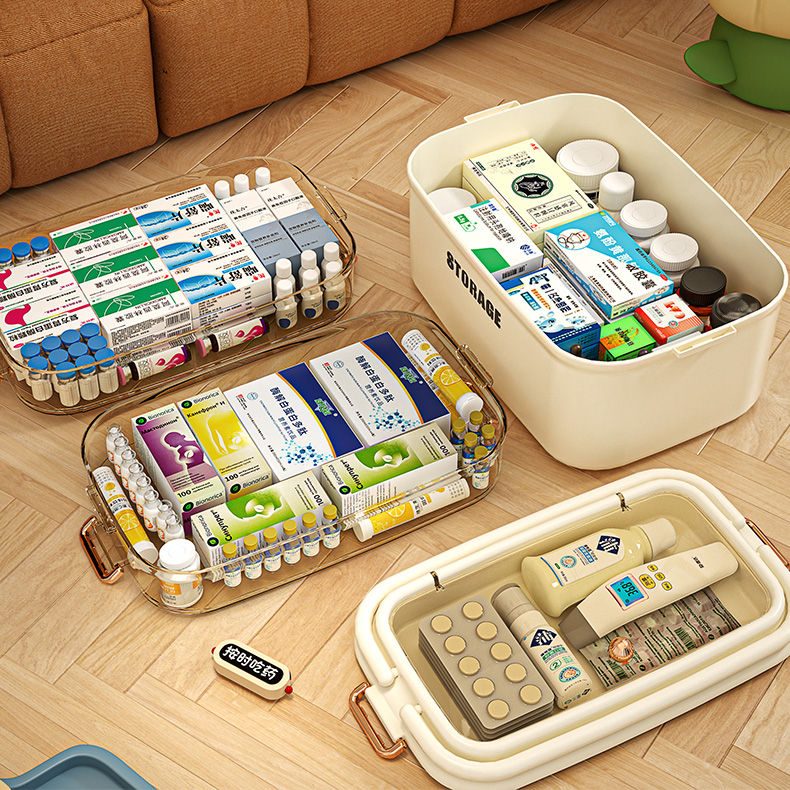Thumbnail: Family Medicine Organizer Storage Portable Home First Aid Kit Pill Container