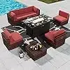 תמונה ממוזערת: Rattan Sofa Wicker Patio Conversation Set with Cover for Deck Balcony 