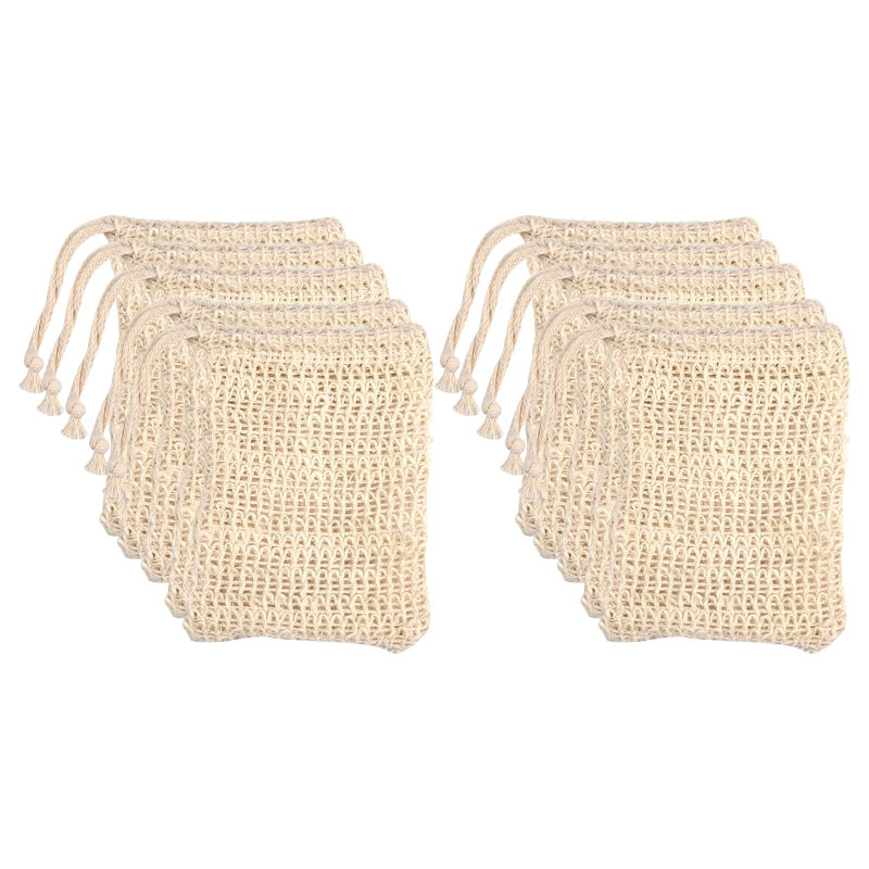الصورة المصغرة: 10pcs Soap Bag Natural Sisal Soap Saver Bag Pouch Mesh Net Exfoliating