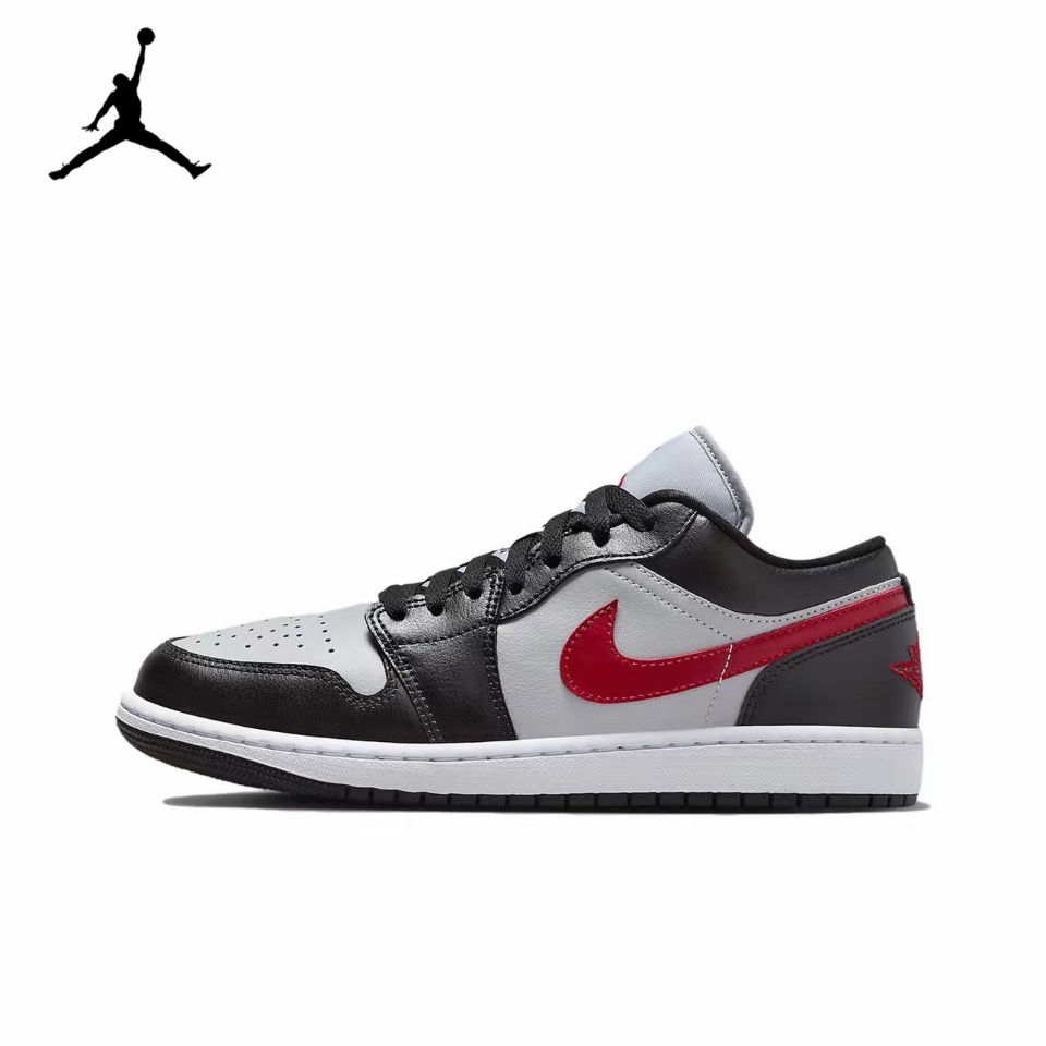 Original Air Jordan 1 Low "Red Swoosh" Unisex Retro Classic Basketball Shoes