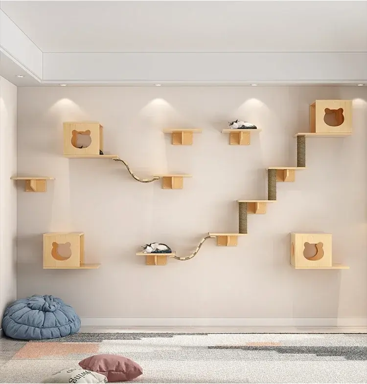Thumbnail: Wall Hanging Solid Wood Cat Game Climbing Frame Cats Tower Tree Condo