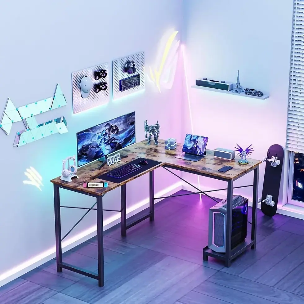 Thumbnail: L Shaped Computer Desk Wood Corner PC Gaming Table With Side Storage