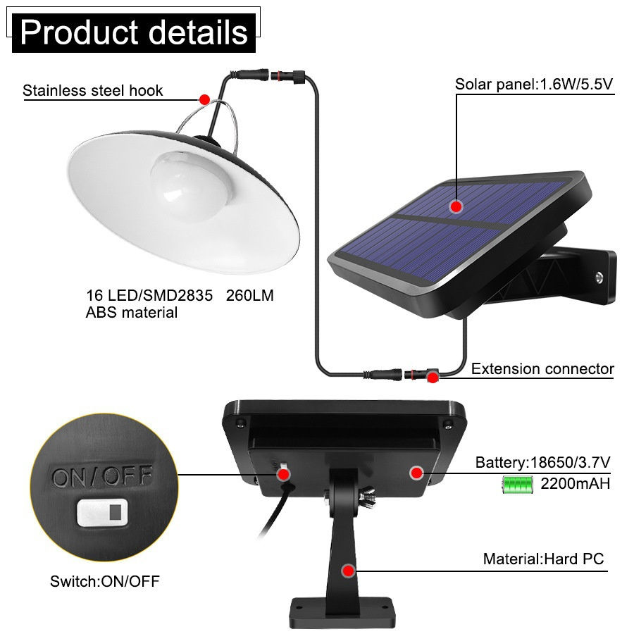 תמונה ממוזערת: LED Solar Pendant Light Indoor Outdoor Solar Hanging Solar Security Light Garage