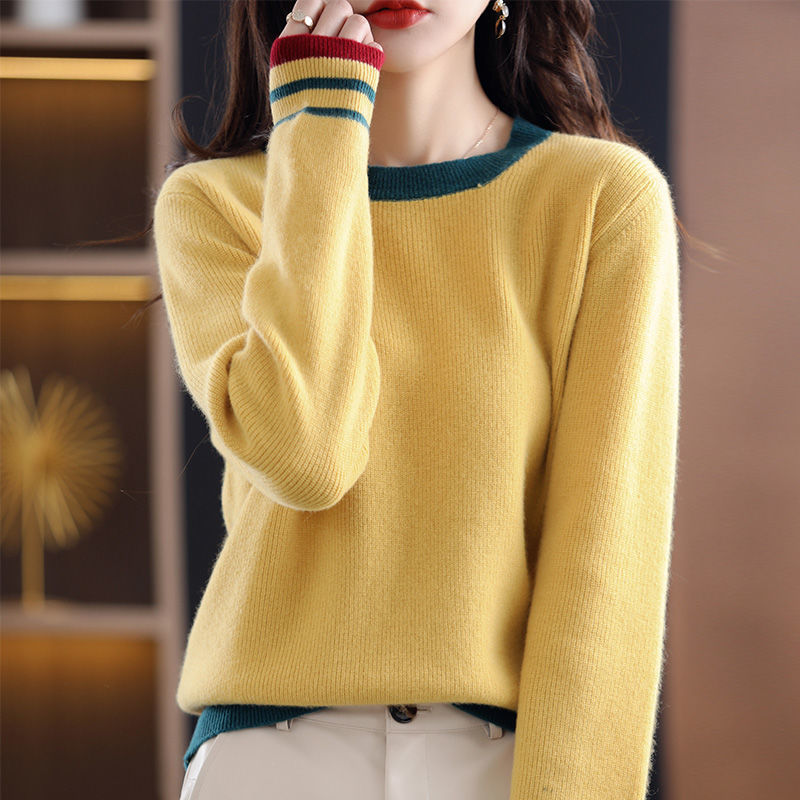 サムネイル： All-match Trend New Solid Color Long Sleeved Sweaters Top Autumn Winter O-neck 
