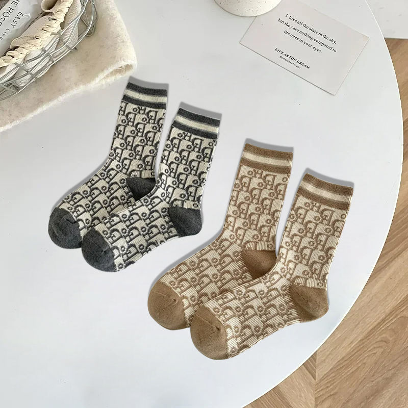 Thumbnail: Luxury Wool Warm Socks Style Letters Pattern Solid Color Socks Breathable
