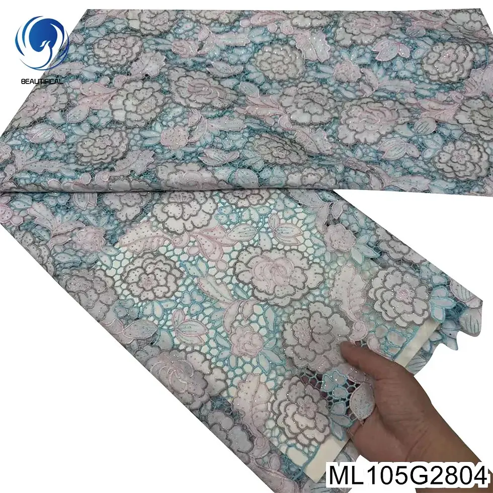 Miniatura: Nigerian Lace Fabric Embroidery Mesh Dress Material Crystal Light Sparkling