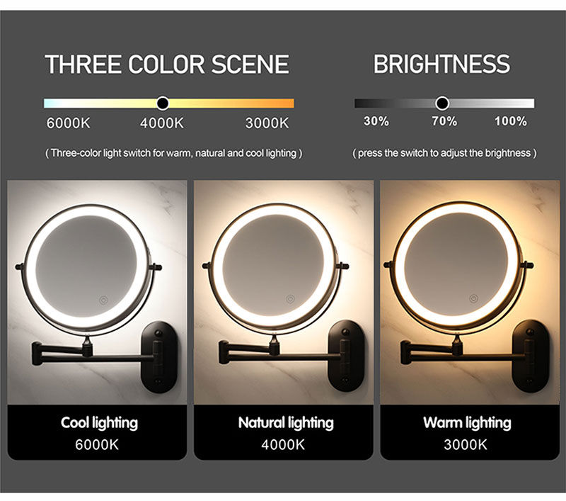 Thumbnail: Makeup Mirror Black/Chrome Magnifying Double Side Battery Powered Bathroom 