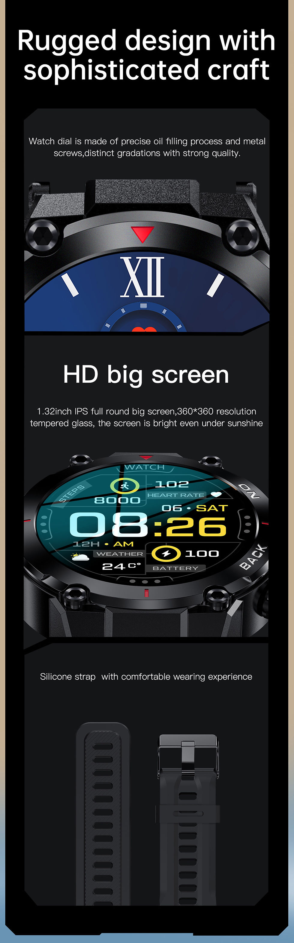 Миниатюра: GPS Smart Watch Sport Fitness Call Remind Health Monitor Heart Rate Smartwatch