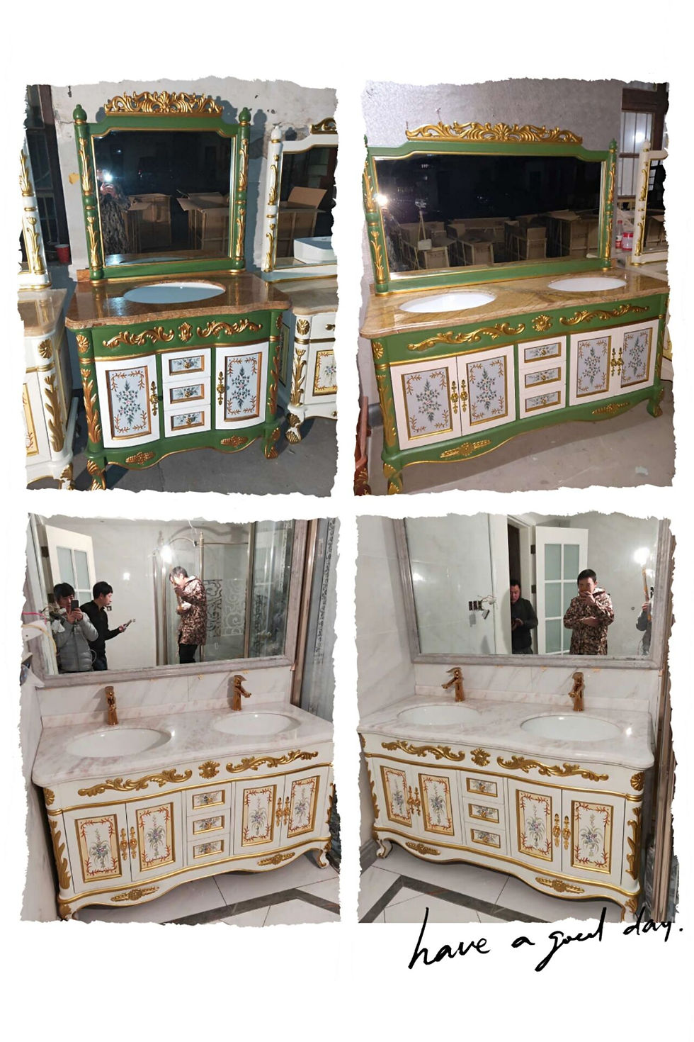 Thumbnail: Customized European-Style Bathroom Cabinet Oak Solid Wood Hand Painted Washstand