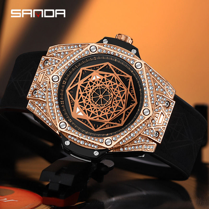 Thumbnail: Fashion Sanda Diamond Case Silicone Cool Wrist Watches