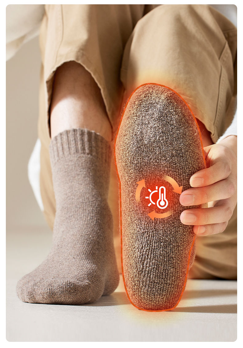 Thumbnail: MiiOW Merino Wool Socks Heated Cashmere Snow Boots Retro Brown Warm Towel Socks