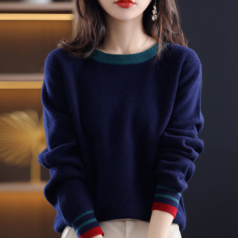 サムネイル： All-match Trend New Solid Color Long Sleeved Sweaters Top Autumn Winter O-neck 