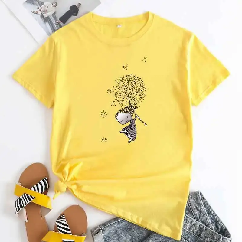 תמונה ממוזערת: Women's Cotton T-shirt Fashion Graphic T Shirts Summer Short Sleeve Female