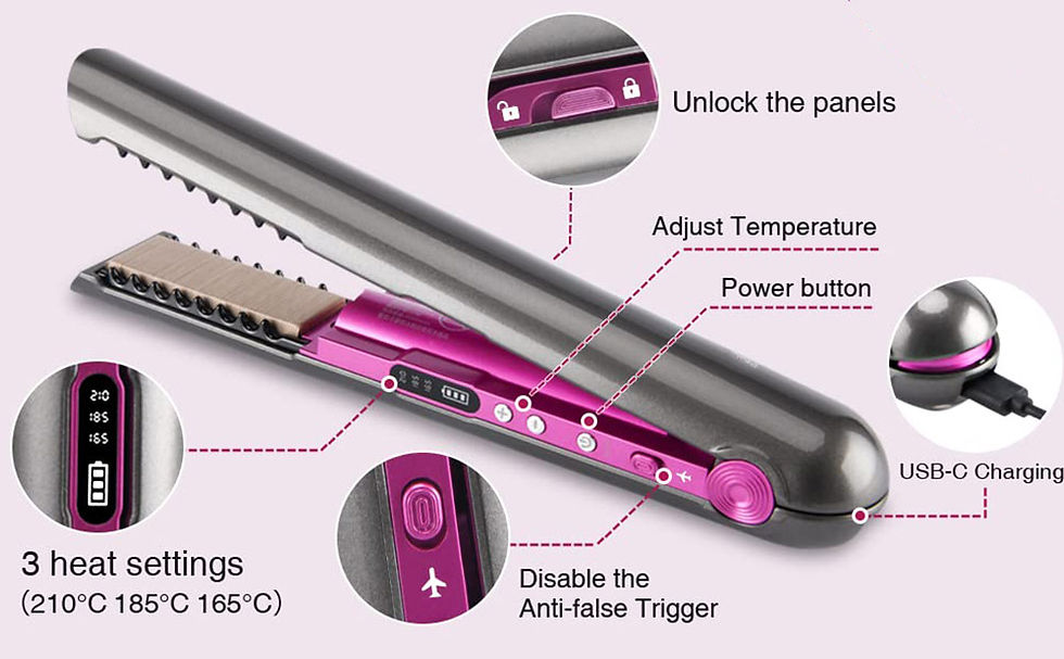 Thumbnail: Wireless Hair Straightener Mini Flat Iron Usb Rechargeable Curling Iron Styling 