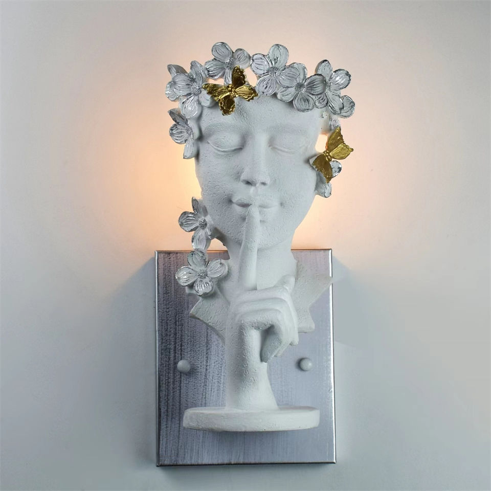 Thumbnail: Girl Portrait Resin Wall Face Art Lamp Bedroom Living Room Lighting Luminaria
