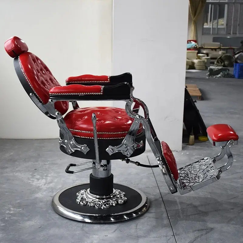 Miniatyrbild: Antique Style Red Silver Barber Shop Hair Styling Chair Salon Barber Chair