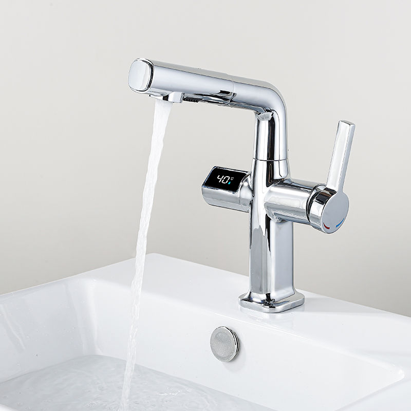 Miniature : Black Brass Bathroom  Faucet Set Basin Sink Faucet Digital Display Basin Faucet