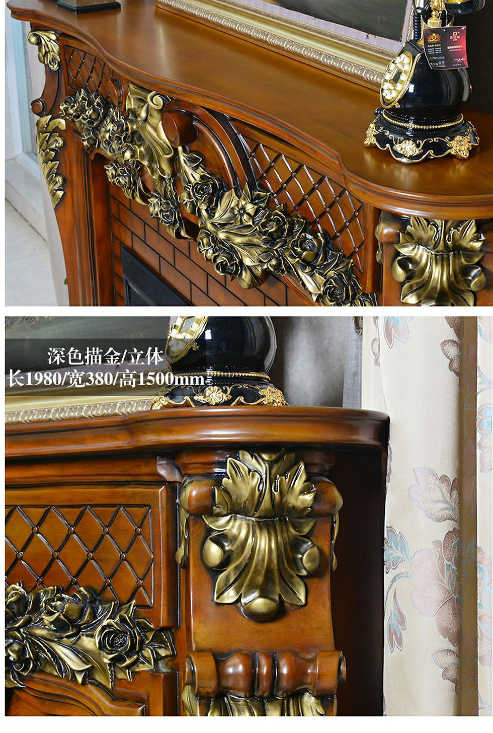 Miniatyrbild: European Style Fireplace Antique White Solid Wood American Fireplace