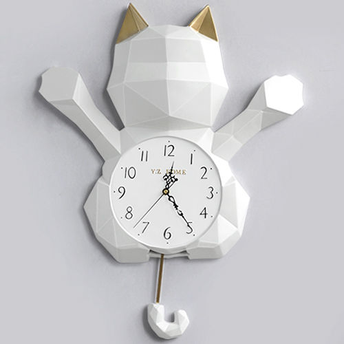 תמונה ממוזערת: Geometric Large White Wall Clock Luxury Cartoon Cat Swing Living Kids Room Clock