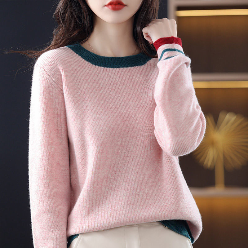 サムネイル： All-match Trend New Solid Color Long Sleeved Sweaters Top Autumn Winter O-neck 