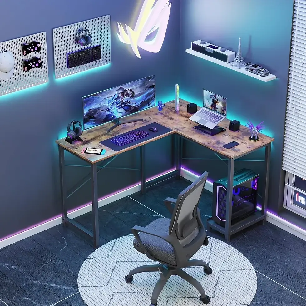 Thumbnail: L Shaped Computer Desk Wood Corner PC Gaming Table With Side Storage