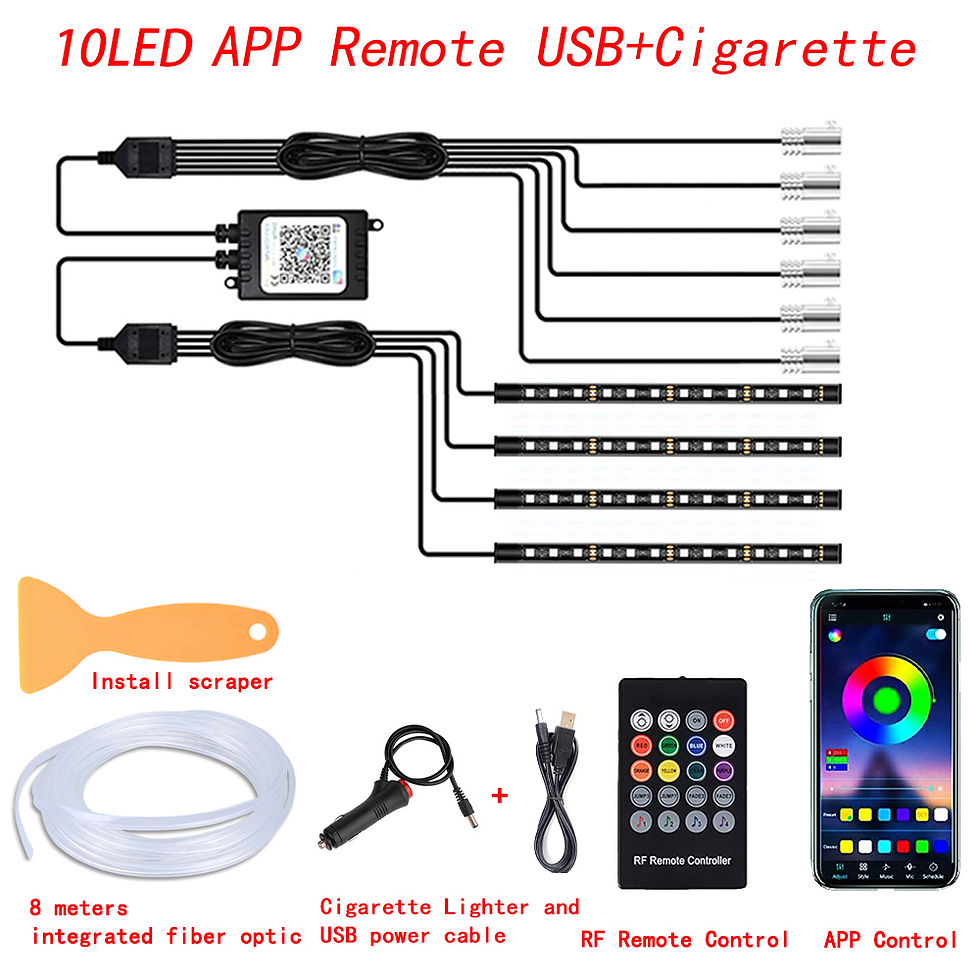 תמונה ממוזערת: LED Car Interior Ambient Strip RGB Fiber Optic Atmosphere Neon Lighting Kit