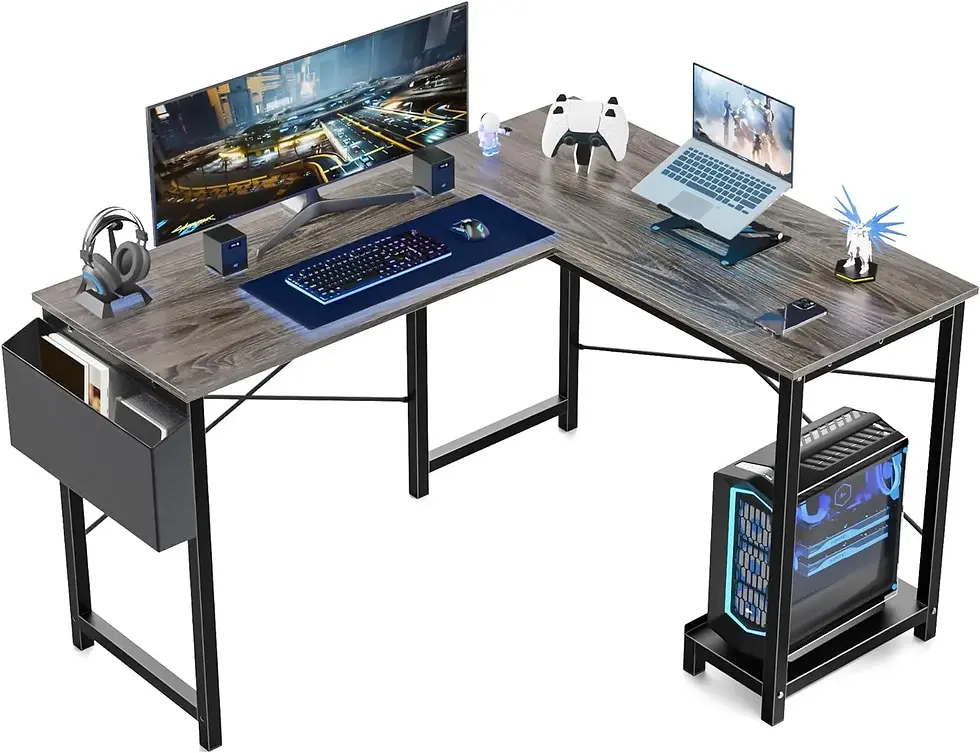 Thumbnail: L Shaped Computer Desk Wood Corner PC Gaming Table With Side Storage