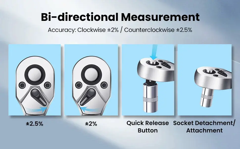 Miniatyrbilde: Torque Wrench 1/2" 3/8" 1/4"  Bidirectional Ratchet Head Professional