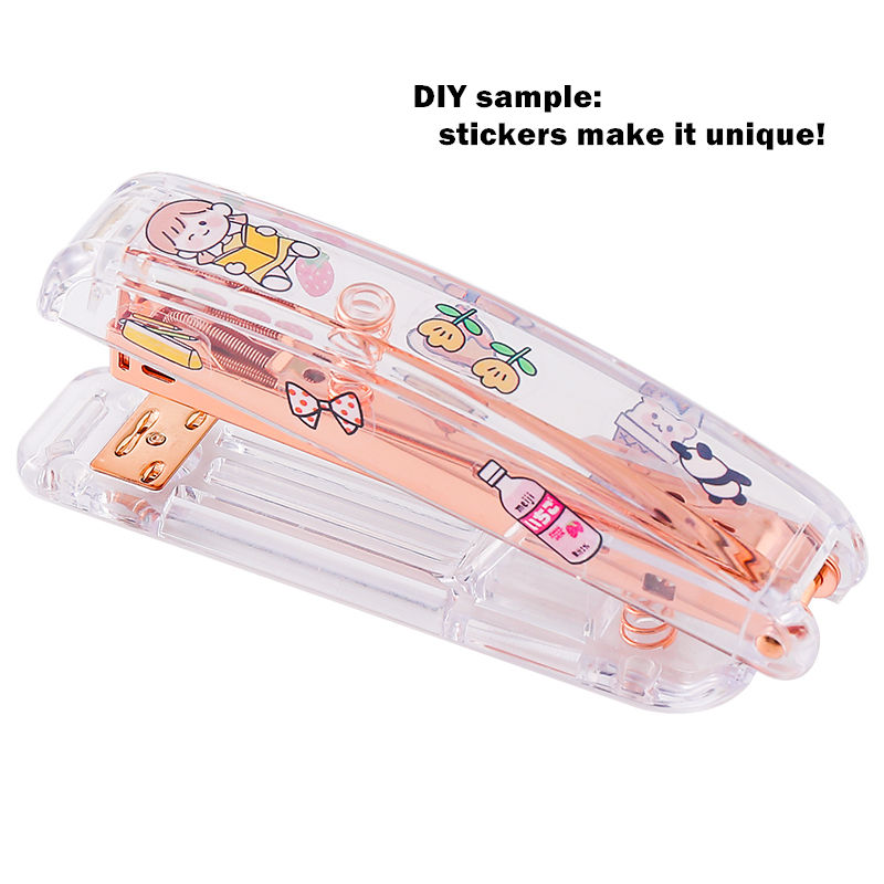 Thumbnail: Rose Gold Color Stapler Set Acrylic Transparent Design Binder School Supplies 
