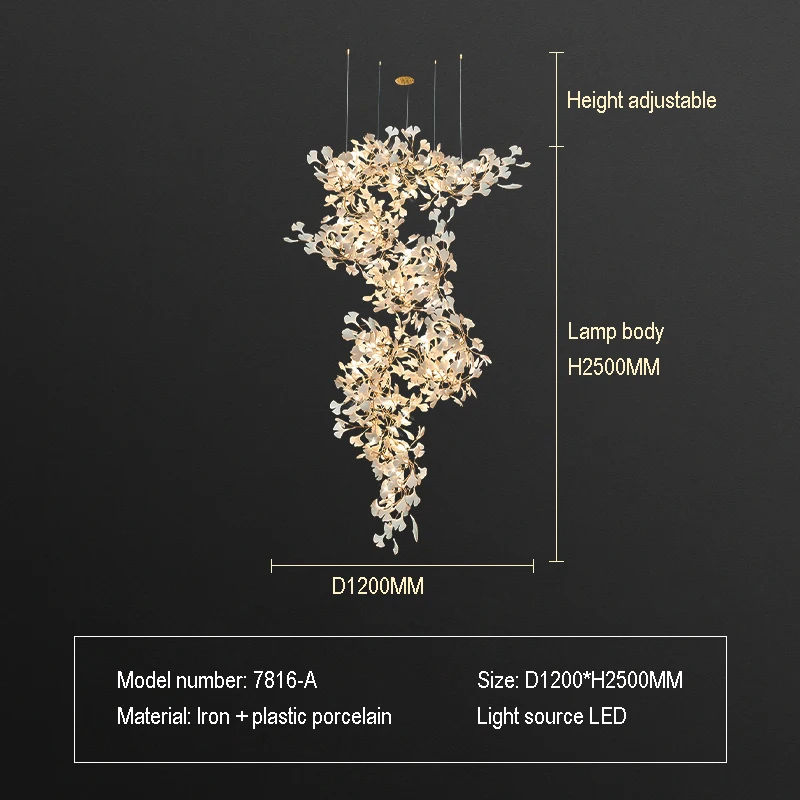 Miniatura: Ginkgo Branch Leave Chandelier Staircase Modern Petal Pendant Lights 