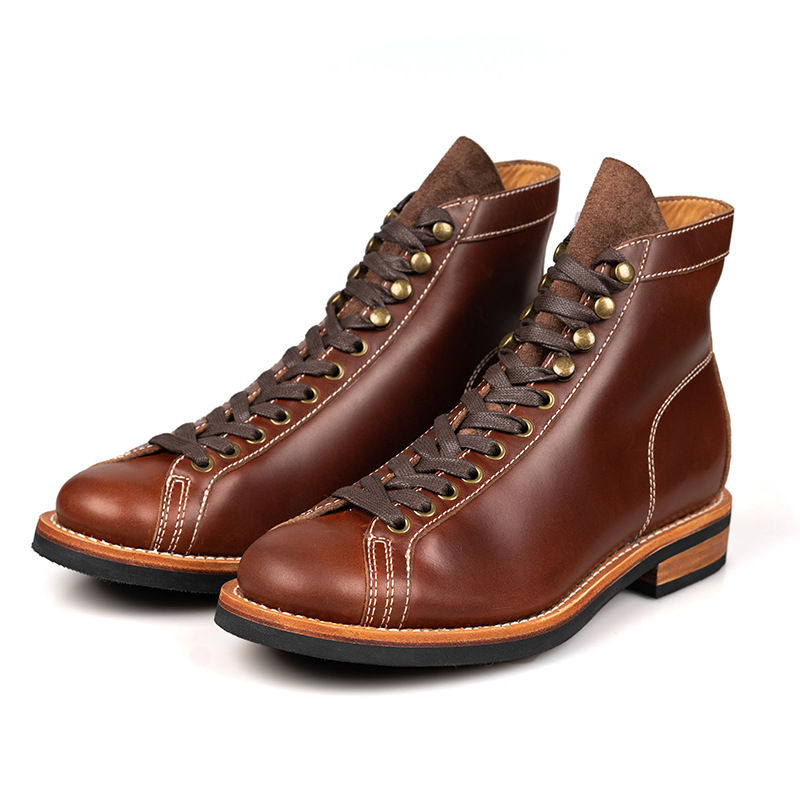 섬네일: Genuine Leather Boxing Boots Vintage Biker Style Winter Shoes