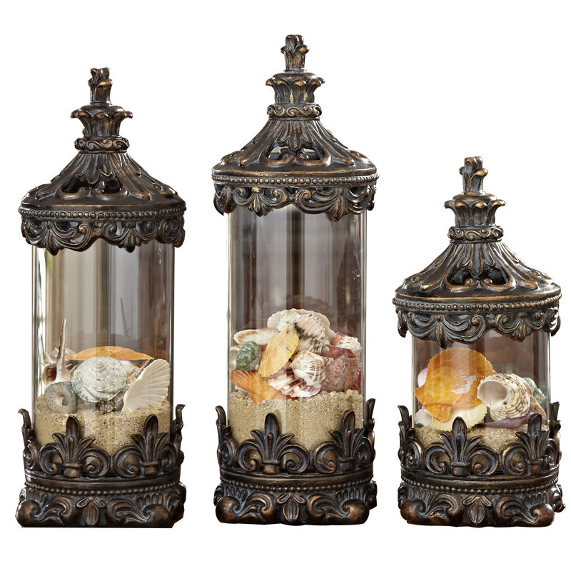 Thumbnail: Retro Gold Glass Jars Nordic Resin Carving Craft Cover Coffee Beans Storage 