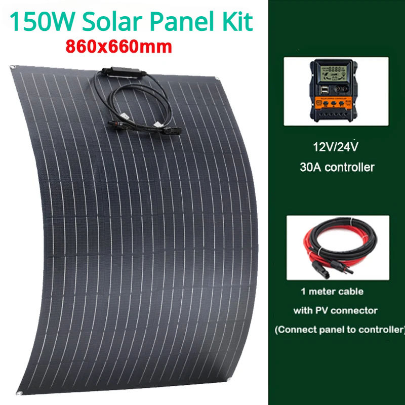 Thumbnail: Flexible Solar Panel Monocrystalline Cells Camping Yacht Motorhome Car RV Boat