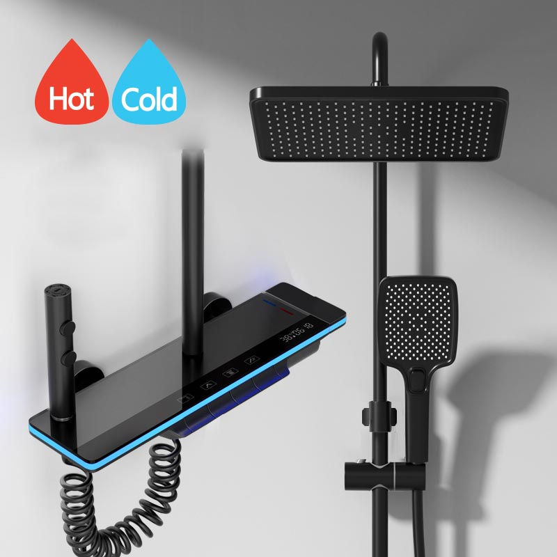 Thumbnail: Digital Display Thermostat Shower System Rain Shower Waterfall Shower Faucet Set