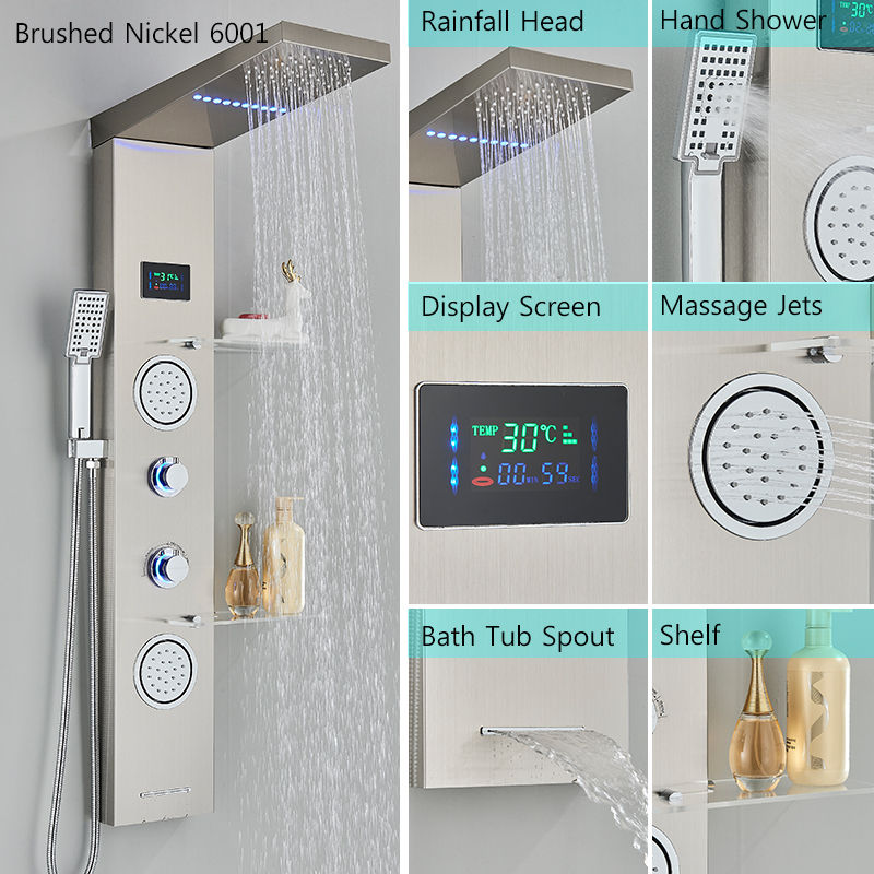 Miniatura: Bathroom Rainfall Shower Faucet LED Shower Panel Spout Massage Jets Hand Shower