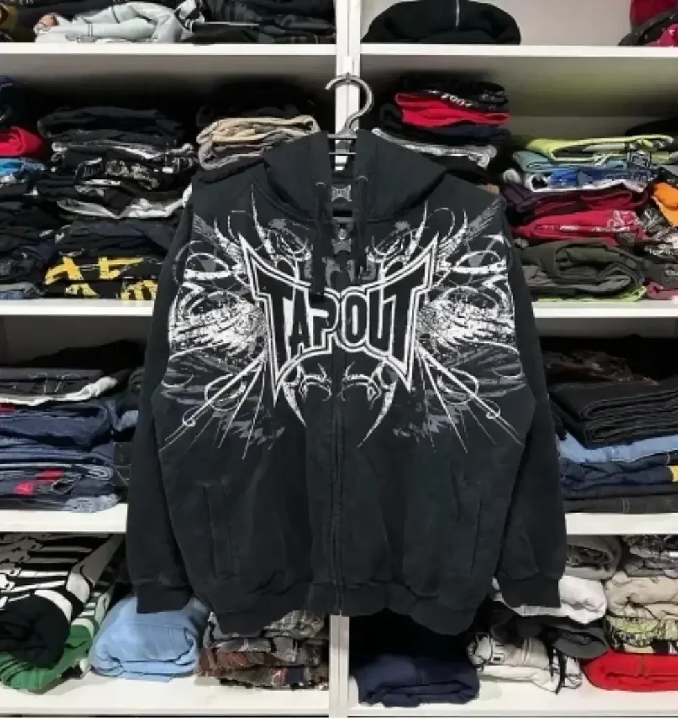 Thumbnail: Vintage Hoodies Gothic Pattern Zip Up Womens Hip Hop Loose Hooded Sweatshirt