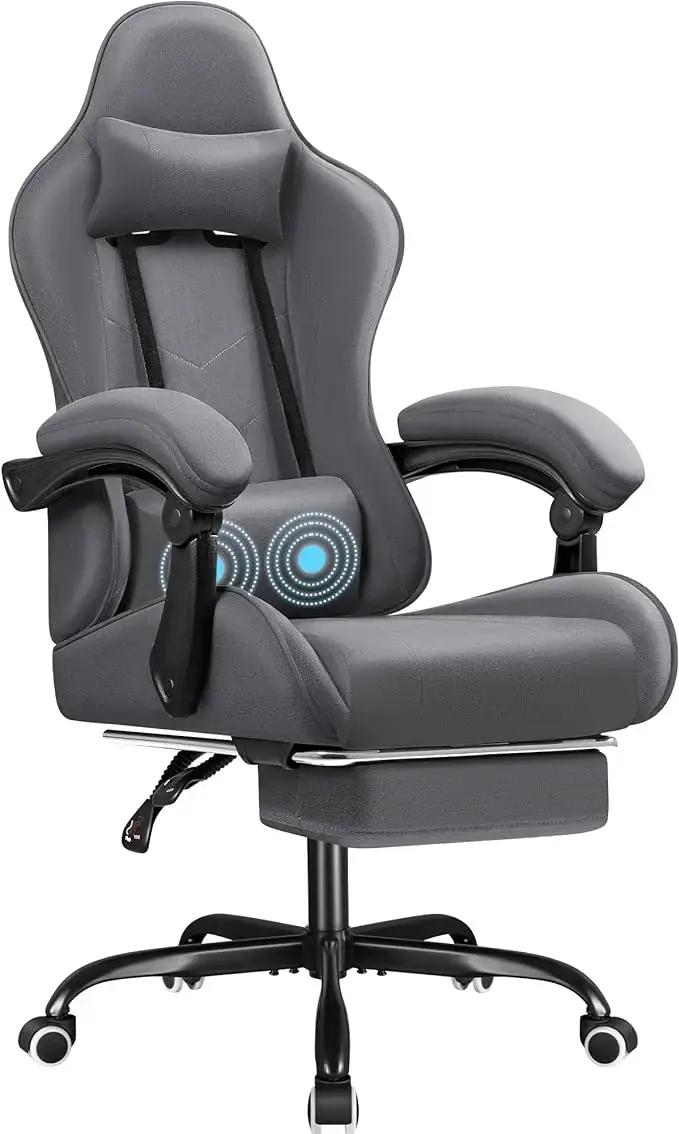 Thumbnail: Gaming Chair with Footrest and Massage Lumbar Support with 360°Swivel 