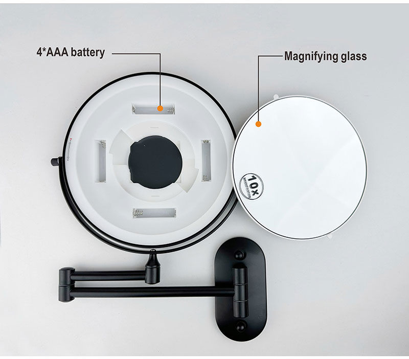 Thumbnail: Makeup Mirror Black/Chrome Magnifying Double Side Battery Powered Bathroom 