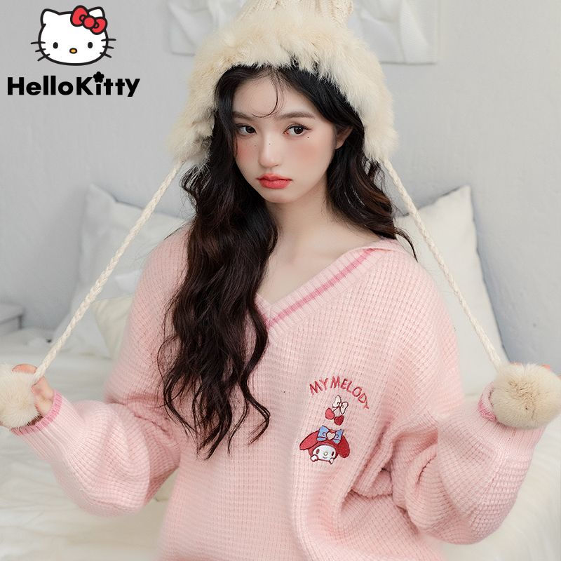 Thumbnail: Hello Kitty Women's Sweater Embroidered Knit Women Sweater Navy Collar Women's 