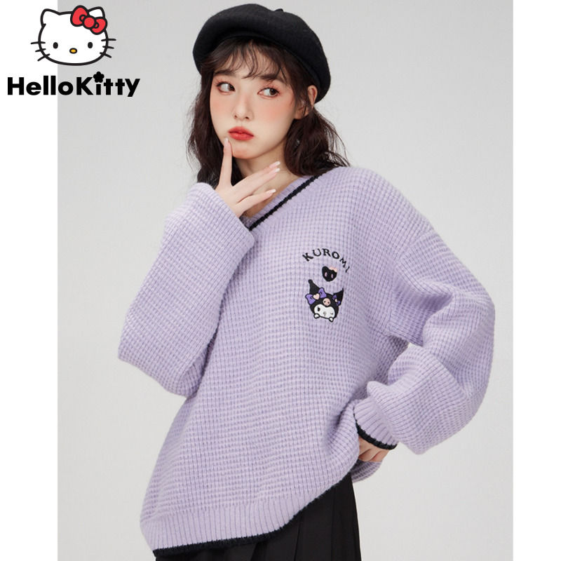 Thumbnail: Hello Kitty Women's Sweater Embroidered Knit Women Sweater Navy Collar Women's 