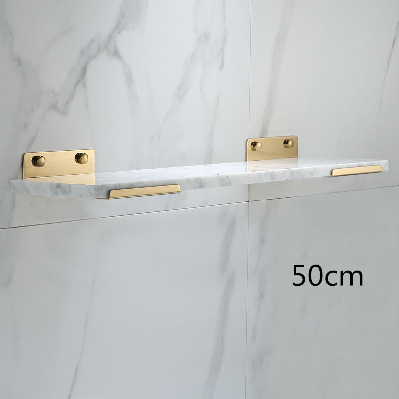 Thumbnail: Bathroom Shelf with Towel Bar White Marble Gold Shampoo Holder Brass Storage