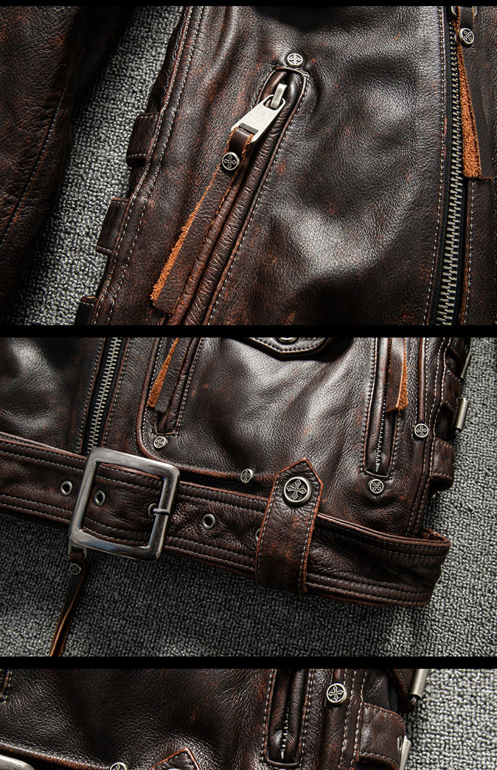 Thumbnail: Cowhide Leather men's Motorcycle Jacket Added Protective Short Leather