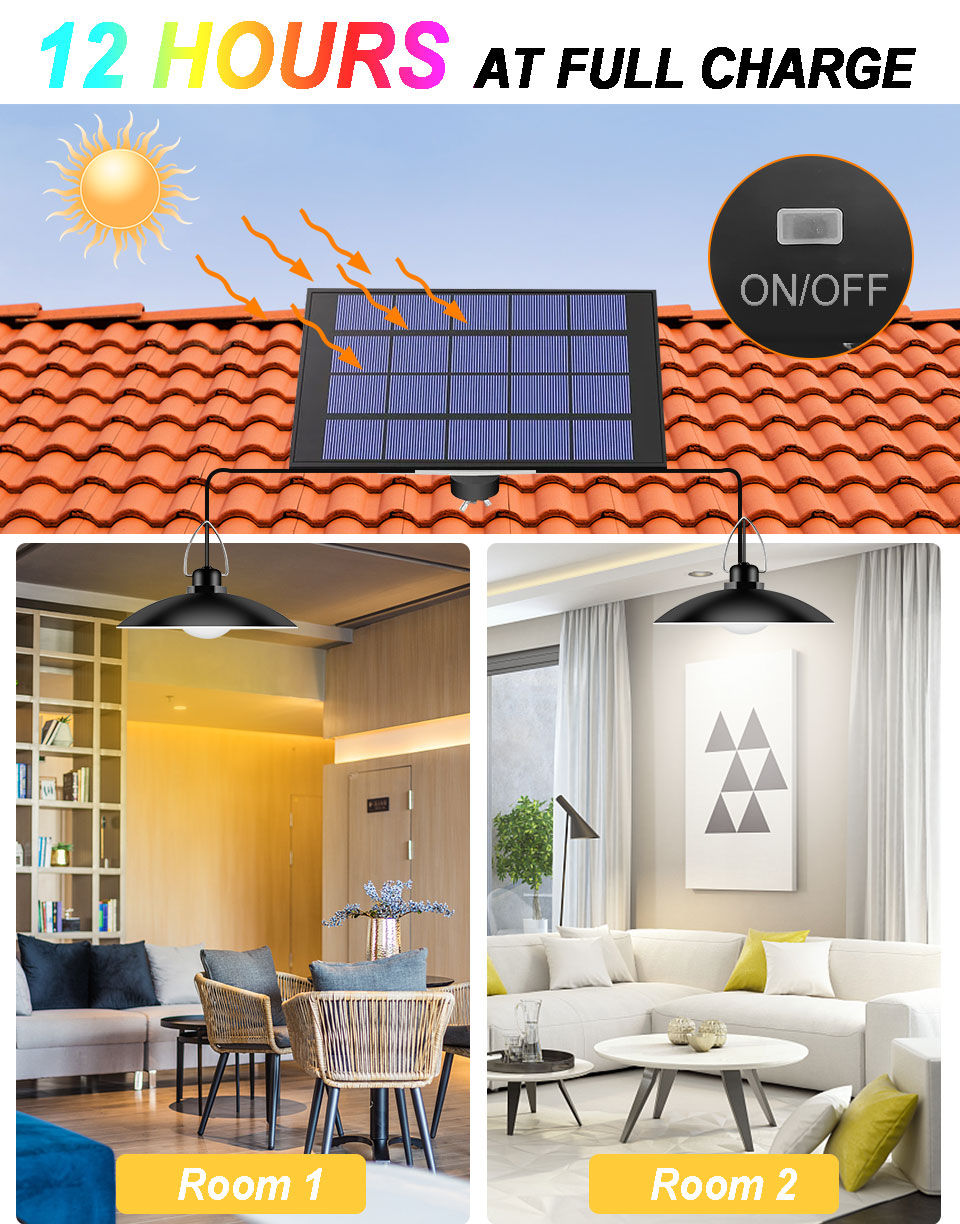 תמונה ממוזערת: LED Solar Pendant Light Indoor Outdoor Solar Hanging Solar Security Light Garage