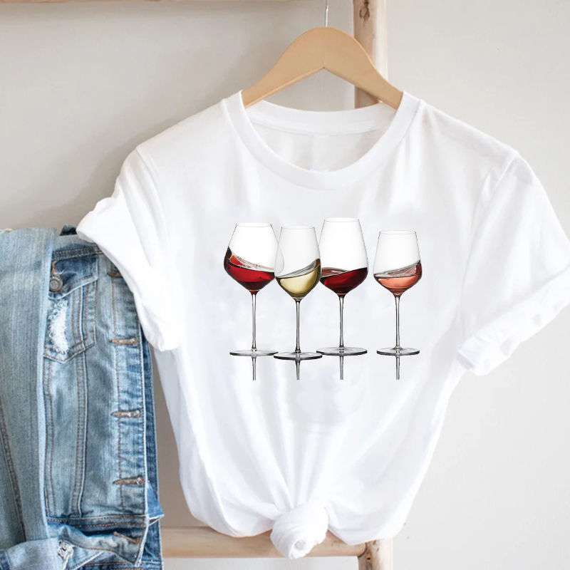 תמונה ממוזערת: Women Printing Clothing Wine Lady Short Sleeve Casual 90s Cartoon Fashion 