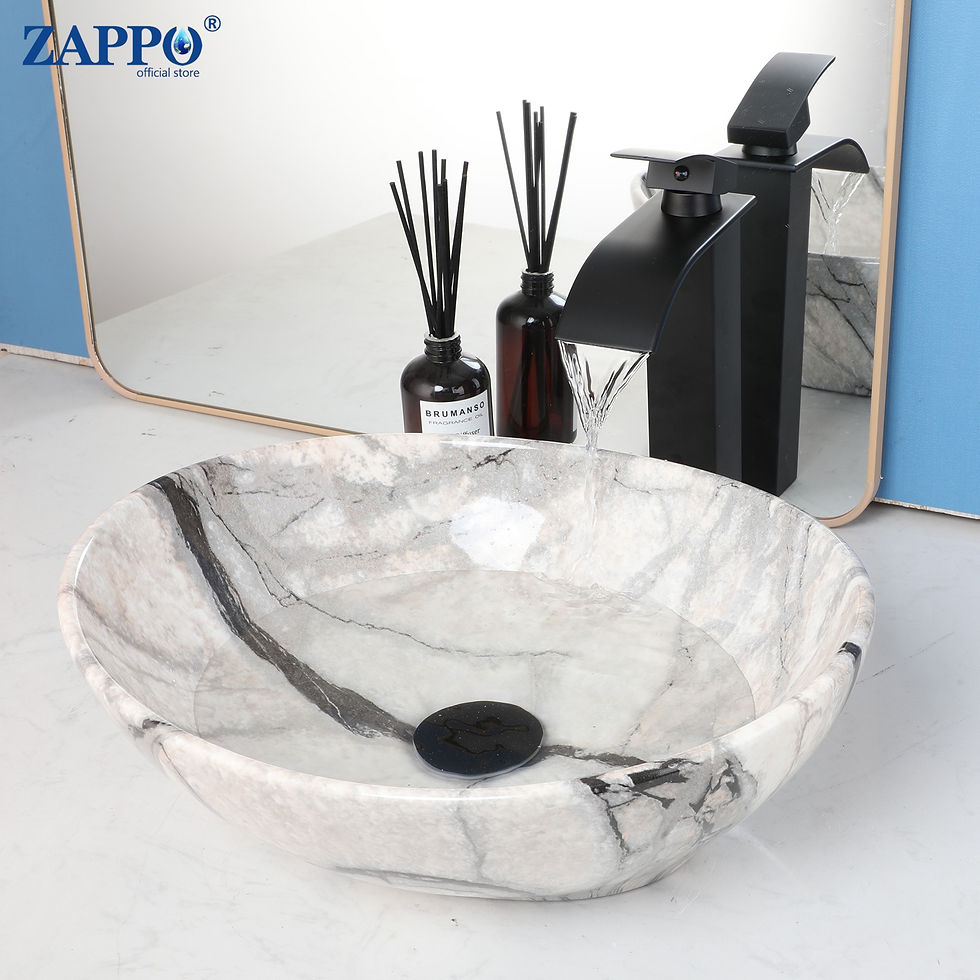 Thumbnail: Marbling Vessel Sink Faucet Drain Ceramic Sinks Oval Bathroom Sink Bowl