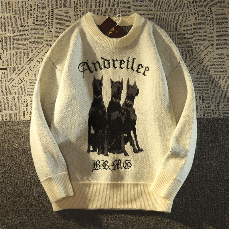 Thumbnail: Vintage Oversize Women Sweater Doberman Dog Knit Goth Sweater Winter Harajuku 
