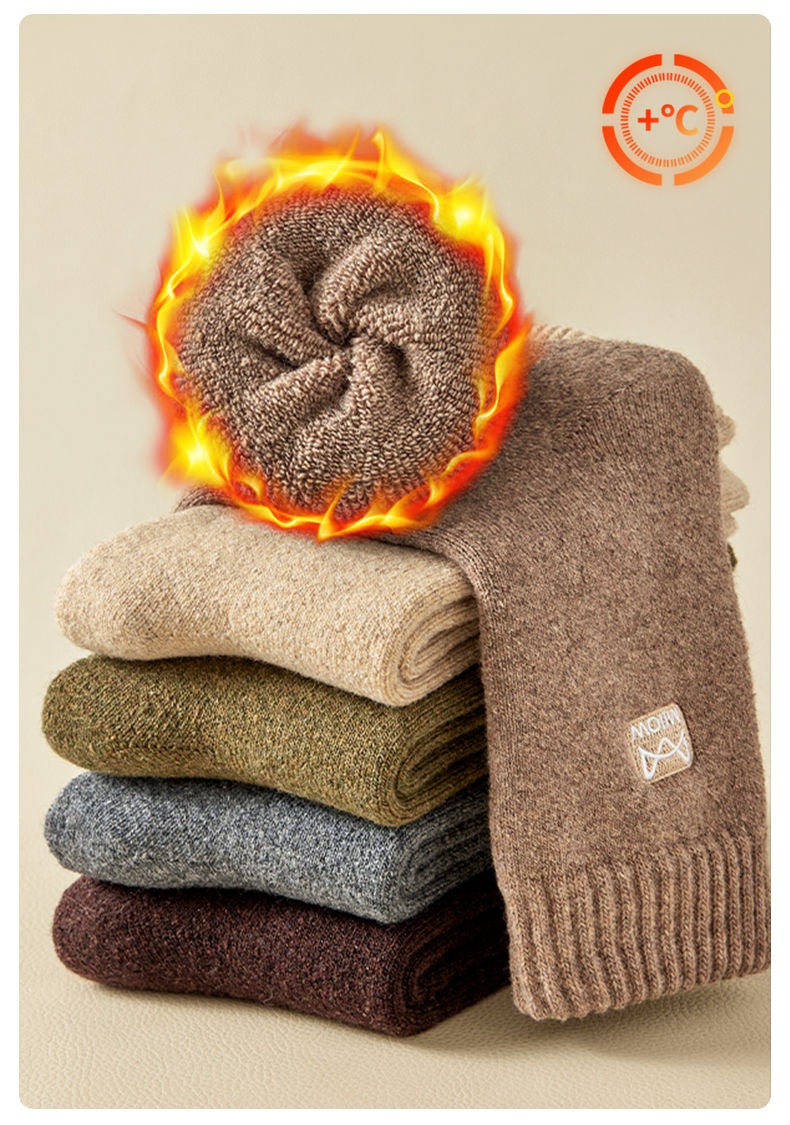 Thumbnail: MiiOW Merino Wool Socks Heated Cashmere Snow Boots Retro Brown Warm Towel Socks