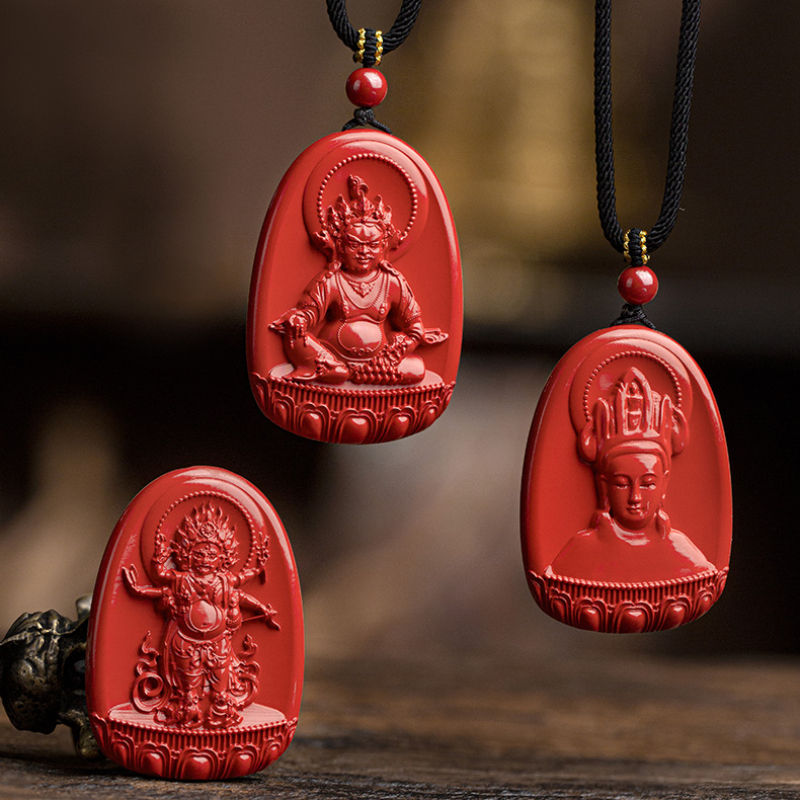 الصورة المصغرة: Necklace Pendant Cinnabar Amulet Manshu Bodhisattva Puxian Great to Zodiac 
