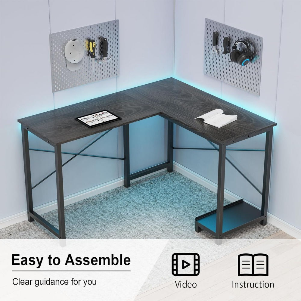 L Shaped Computer Desk Wood Corner PC Gaming Table with Side Storage