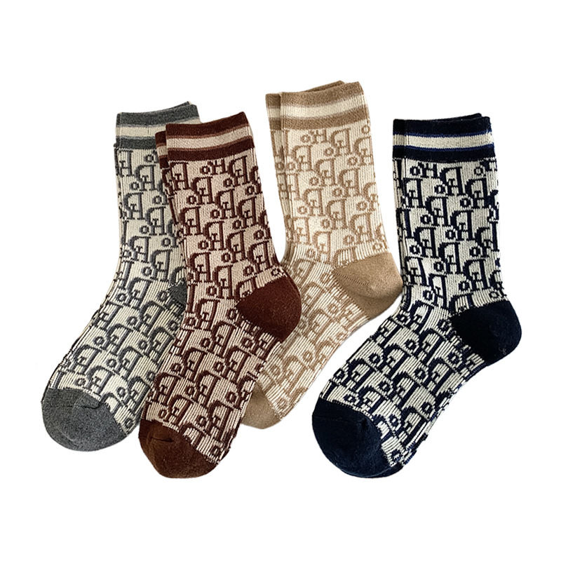 Thumbnail: Luxury Wool Warm Socks Style Letters Pattern Solid Color Socks Breathable